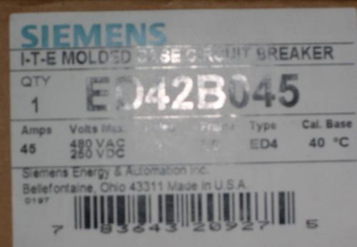 Siemens ite 2 pole circuit breaker, ed42b045 for sale