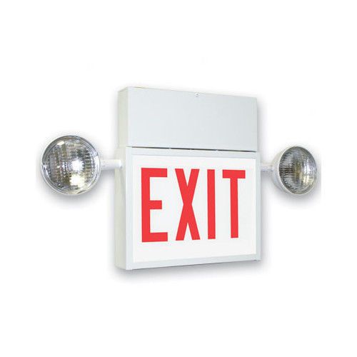 Chicago Steel Red LED Exit Sign and Emergency Combination in Bright White
