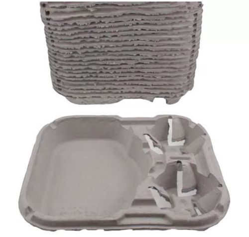 100ct Pactiv Carry-Safe 2-Plus Molded Fiber Carry-Out Drink Tray 8-46oz M52-7651