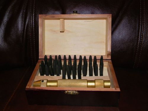 Vintage Letter Steel Punch die Set Wood Box 36 Pieces A-Z 0-9 Hand Tool Leather