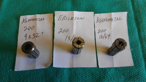 Kennametal Erickson DA200 collets 3 pcs. 2 - 13/64&#034;  1- 9/32&#034; used machinist