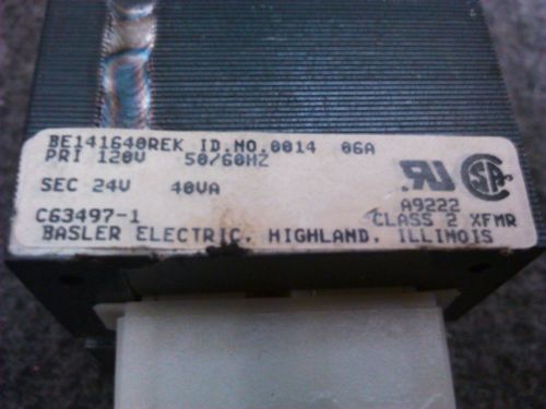 Basler electric transformer primary 120v,50/60hz secondary 24v,40va be141640rek for sale