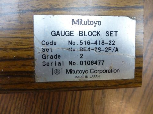 Mitutoyo thin gauge block set  #516-418-22 for sale