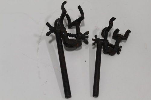 Lot of (2) Fisher Scientific Four-Prong Laboratory Adjustable Black Iron Clamp