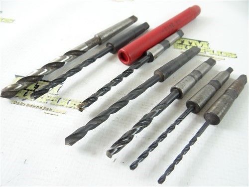 NICE LOT OF 7 HSS 1MT TWIST DRILLS 1/8&#034; TO 3/8&#034; JARVIS VERMONT AND CLE-FORGE