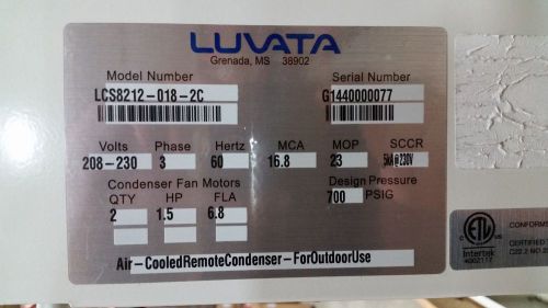 LUVATA, AIR-COOLED REMOTE OUTDOOR CONDENSER, LCS8212-018-2C