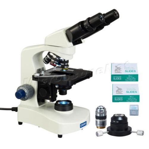 Oil Darkfield/Brightfield Binocular Compound Microscope 40X-2000X+Slides Covers