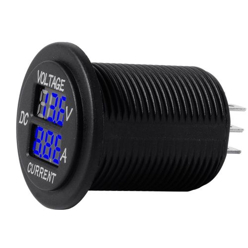 DC 12-24V Blue LED Digital Display Voltmeter Ammeter Round Panel for Car BI189