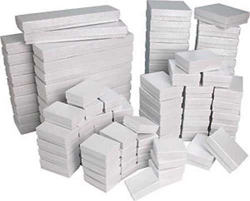 100 assorted sizes white swirl cardboard cotton filled jewelry gift boxes for sale