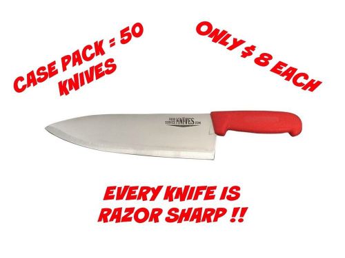 50 red chef knives 10” blade - red handle cook’s knives razor sharp bulk new! for sale