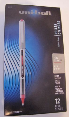 New 12 Uni-ball Vision Rollerball Pens Red 0.7mm Fine New Unused Mint 60139
