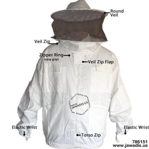 Large Adult White Beekeeping Pest Control Bee Jacket with Sheriff Round Veil