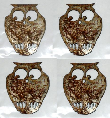 Lot of 4 Barn Owl Birds Shapes 4&#034; Rusty Metal Vintage Craft Sign Ornament