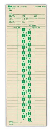 Tops TOPS Time Cards, Semi-Monthly, 2-Sided, 3-1/2&#034; x 10-1/2&#034;, Manila, Green/Red