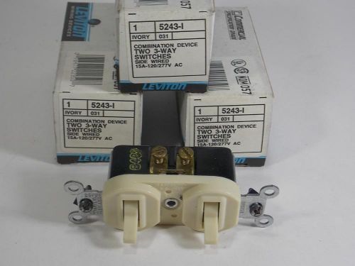 New lot of 3 leviton 5243-i combination tw0-3 way toggle switch ivory color 15a for sale