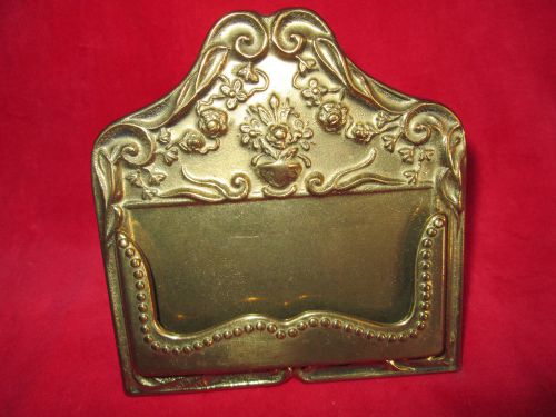 Vintage Victorian Floral Brass MADE IN ITALY Business Card Holder Desk Office