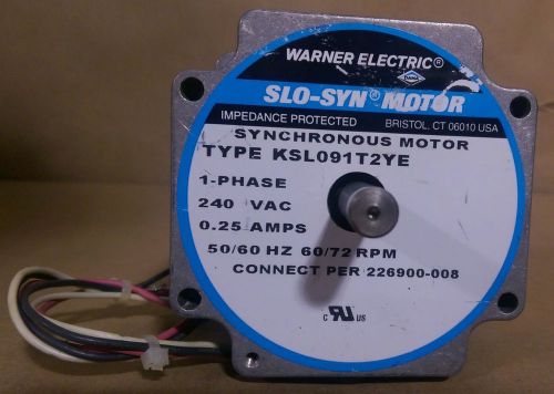 Warner Electric Synchronous Motor KSL091T2YE 72 RPM .25 Amps