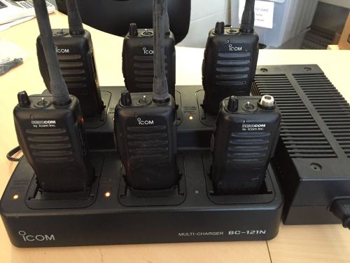Lot of 6 Used ICOM F11S, VHF, 2CH, 4W Portable Radio &amp; BC-121 6-Rack Charger