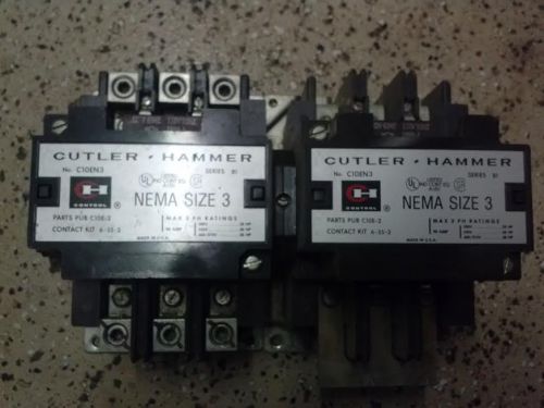 CUTLER HAMMER NEMA SIZE 1 115V 3HP 27A CONTACTOR   C10CN3   (1087)