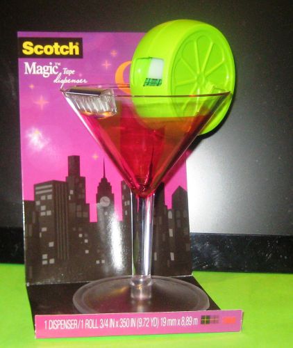 FUN NEW Scotch MagicTape Dispenser w/Tape Cosmo Martini Lime Cocktail Glass