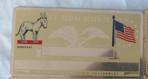 11 Metal social security card democrat lot Un stamped