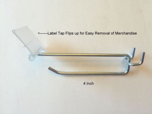 (100 PACK) 4 Inch Flip Scan Metal Peg Hooks with Label Holder  1/8 &amp;1/4 Pegboard