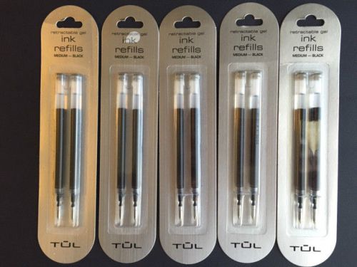 Lot 10 TUL Retractable Gel Ink Pen Refills Medium Black 5 packs with 2 each