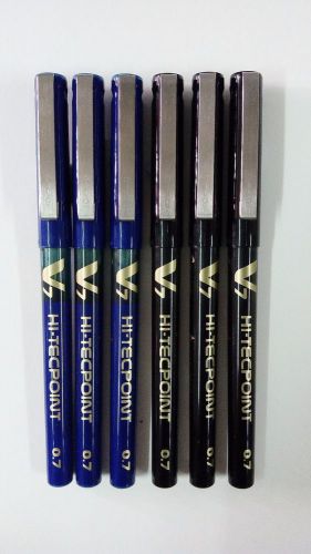 Pilot Hi-Tecpoint V7 0.7mm roller ball pen 3 BLUE + 3 BLACK PURE LIQUId INK A