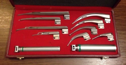 Fiber Optic Macintosh &amp; Miller Combo Laryngoscope Set 9 Blades &amp; 2 Handles