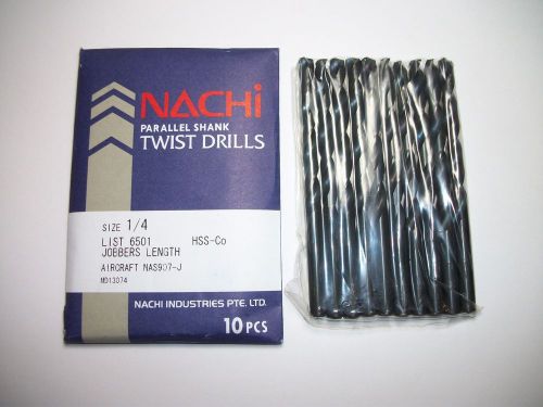10 pcs Nachi Cobalt Jobbers Length Twist Drill Rt. Hand Sz 1/4&#034; Straight shank