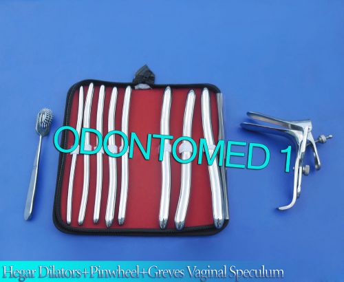 HEGAR DILATOR SOUNDS 8 PCS +WARTENBERG PINWHEEL 3 PRONG+ GRAVES SPECULUM SMALL