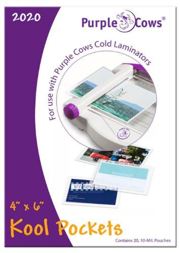 pouches purple cows kool pockets cold laminating inches 20 4x6 per clear pa 3x5