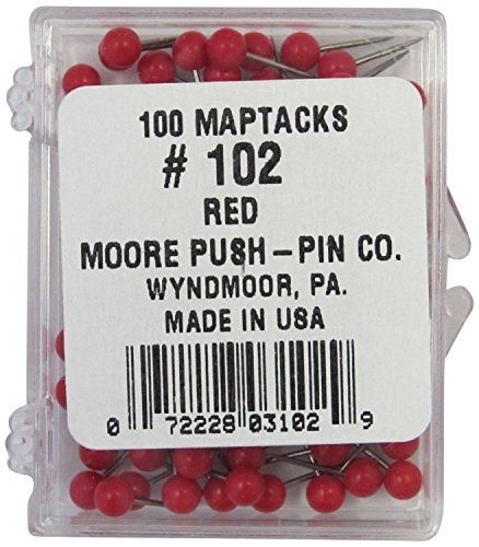 Moore 1/8 Inch Map Tacks - Red
