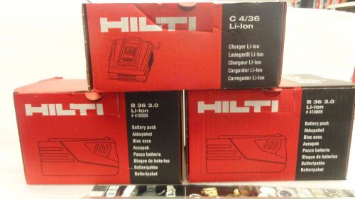 New (2) HILTI B 36/3.0 Li-Ion Battery Pack Part# 418009 + HILTI C 4/36 Li-Ion
