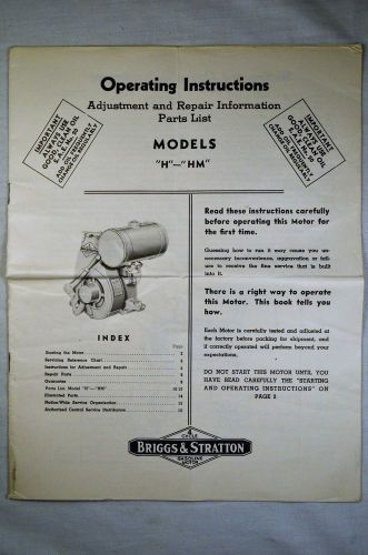 Rare Briggs &amp; Stratton Operating Instructions for Models H &amp; HM Motors 1930&#039;s