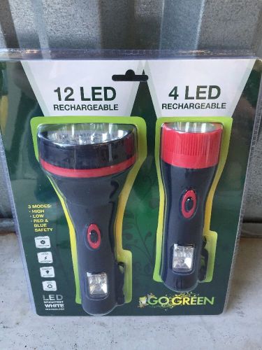 GoGreen Power 12 LED/4 LED Rechargeable Safety Flashlight Lot Of 2 (PW)