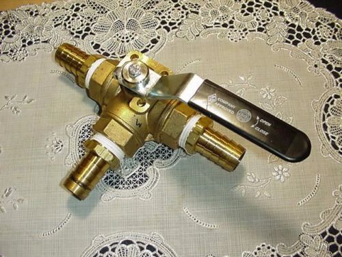 RLB Valve 3-Way, 3/4 Inch IPS, Brass, with 3/4&#034; Hose Barb Adaplers CW617N