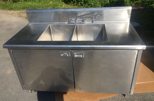 Custom Made Heavy Gauge Stainless Steel Two Compartment Sink Cabinet Station