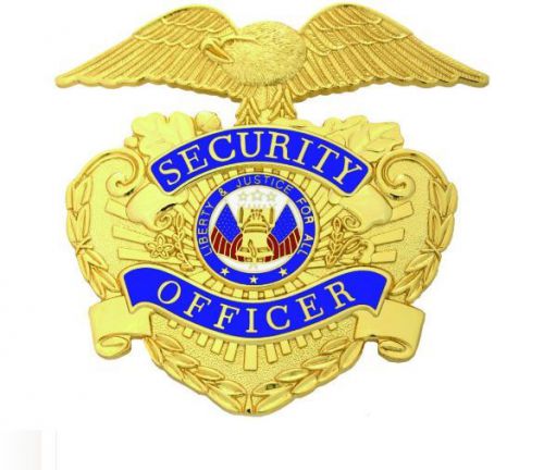 Obsolete security officer gold finish security hat badge eagle wings on top for sale