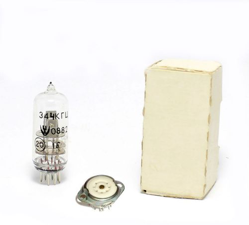Vintage soviet military 344 khz glass quartz crystal oscillator tube + socket for sale