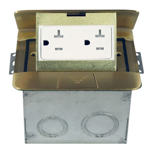 Arc square top pop-up floor box brass outlet w/20a tamper resistant receptacle for sale