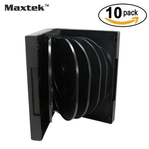 Maxtek 10 Pack Black 12 Disc DVD Cases with 5 Flip Trays and Outter Clear Sleeve