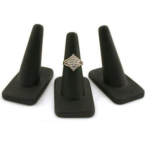 FindingKing 3 Black Rubber Ring Finger Jewelry Holder Showcase Display Stands