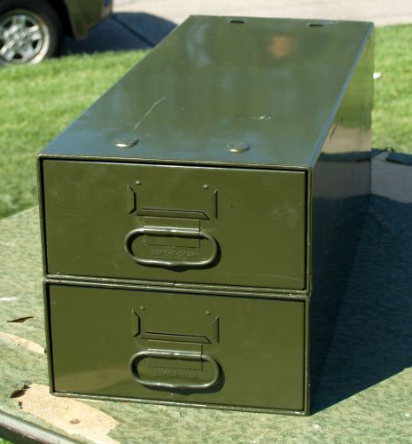 2 Vtg DIEBOLD Safe-T-Stak INDUSTRIAL Metal File Bins 24&#034; x9.5&#034; x10&#034; Army Green