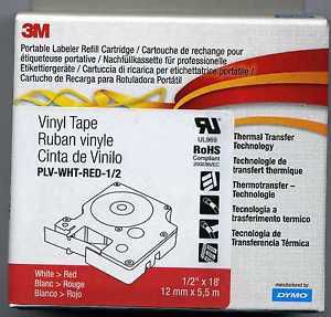 NEW 3M Portable Labeler Refill Cartridge PLV-WHT-RED-1/2 Red w/ White font 18&#039;