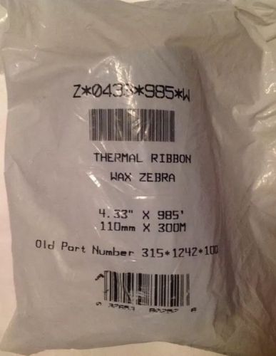 Thermal Transfer Ribbon Wax Zebra Printer 4.33&#034;x 985&#034; Z*0433*985*W 315-1242-100