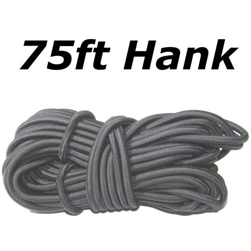 75ft 1/4&#034; Black Shock Cord Marine Grade Bungee Heavy Duty Tie Down Stretch Rope