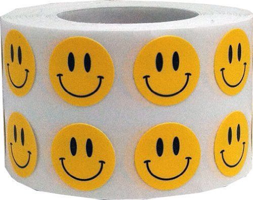 Instocklabels.com smiley face happy stickers 1/2&#034; round circle retail labels for sale