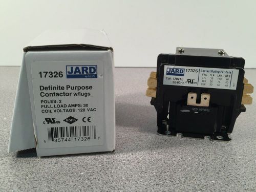 Nib jard 17326 definite purpose contactor w/lugs 30a 2 poles 120vac  (d-37) for sale