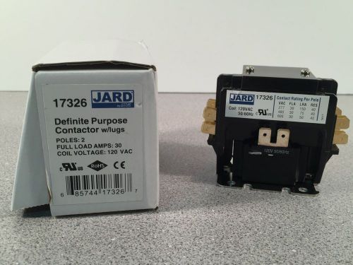 NIB JARD 17326 Definite Purpose Contactor w/Lugs 30A 2 Poles 120VAC  (D-37)